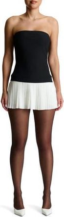 Naked Wardrobe Pleated Strapless Mixed Media Minidress in Black White at Nordstrom Rack, Size Large