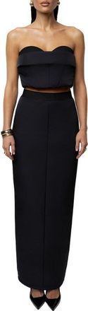 JLUXLABEL Addyson Quilted Strapless Crop Top & Column Maxi Skirt Set in Black at Nordstrom, Size X-Small
