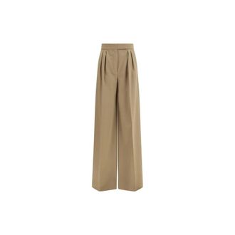 Max Mara Fleece Wollen Casual Broek - Dames - Wijde Broeken - Beige - S - Wol - Broeken