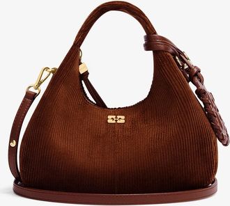 Ganni Brown Mini Hobo Bag in Corduroy