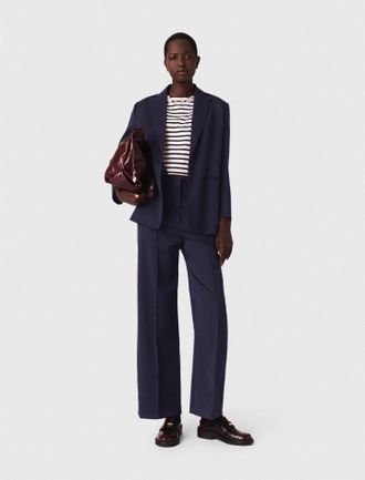 Maje Suit Jacket With Pleated Back - Navy - Maje