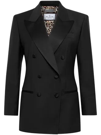 Philipp Plein peak-lapels double-breasted blazer - women - Polyester/Elastane/Polyester/Virgin Wool - L - Black