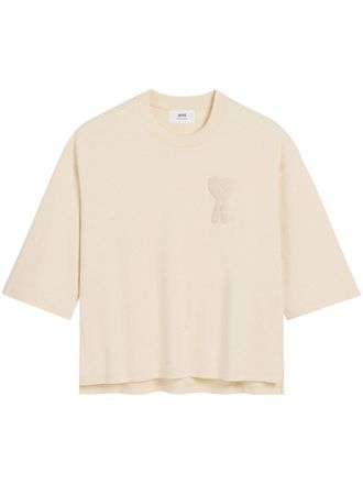 Ami Ami de Coeur-patch cotton T-shirt - women - Organic Cotton - L - Neutrals