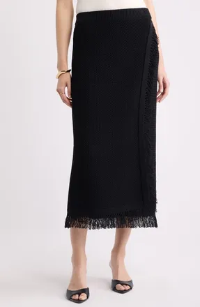 Nordstrom Fringe Sweater Midi Skirt in Black at Nordstrom, Size Xx-Large