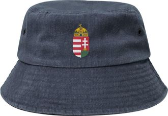 Generic Hungary Coat of Arms Bucket Hat Hungary National Emblem Cowboy Denim Fisherman Hat Hungarian Sun Cap, Navy Blue, One size
