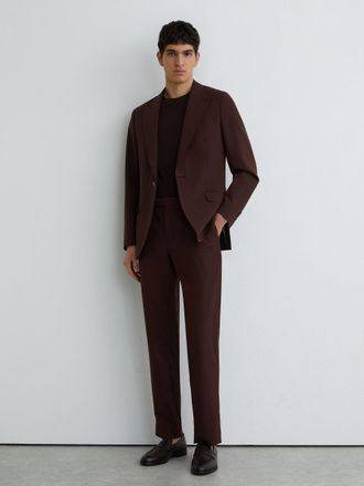 Reiss Chocolate Brown Wool-blend Classic-fit Suit Trousers, 32