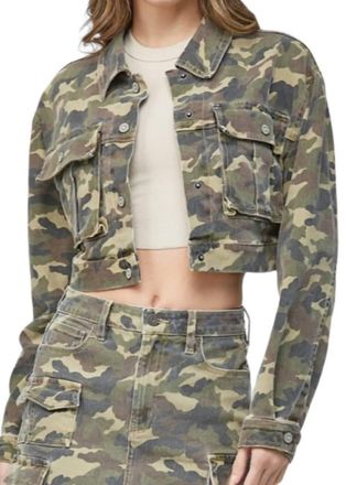 Hidden Jeans Cropped Cargo Jacket In Camouflage