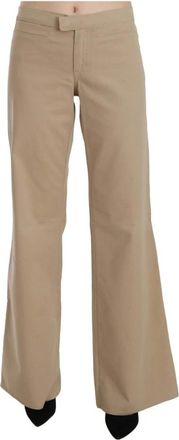 Just Cavalli Elegante Beige Flared Luxe Broek - Dames - Wijde Broeken - Beige - M - Katoen - Broeken