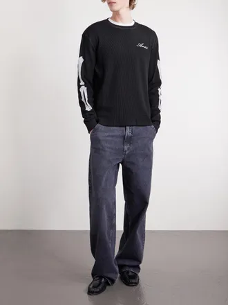 Amiri Bones Logo-Embroidered Waffle-Knit Cotton T-Shirt