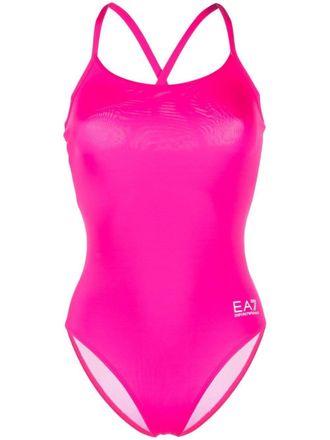 Emporio Armani EA7 logo-print one-piece swimsuit - Pink