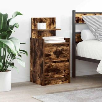 vidaXL Bedside Cabinet with 2 Drawers Smoked Oak 38x34x80 cm Vidaxl