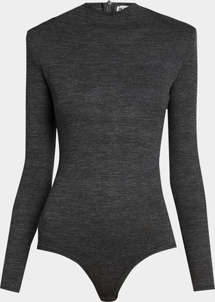 Jil Sander Padded-Shoulder Wool Jersey Bodysuit