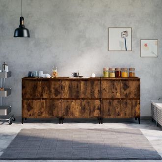 vidaXL Vidaxl - Aparadores 3 Uds Madera Contrachapada Roble Ahumado 60x35x70 Cm