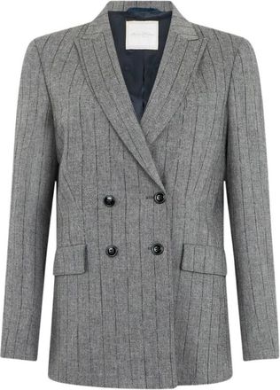 Brooks Brothers Dubbelrijige Pinstripe Wol Blazer - Dames - Blazers - Grijs - M - Wol - Jassen