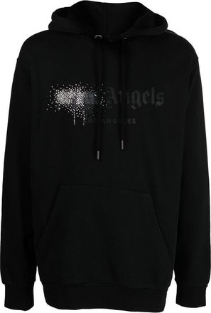 Palm Angels rhinestone-embellished logo print hoodie - men - Cotton/glass - L - Black