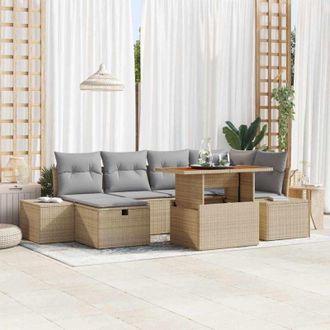 vidaXL Conjunto De Sof&aacute; De Jard&iacute;n 7 Pcs Beige Rat&aacute;n Sint&eacute;tico Vidaxl