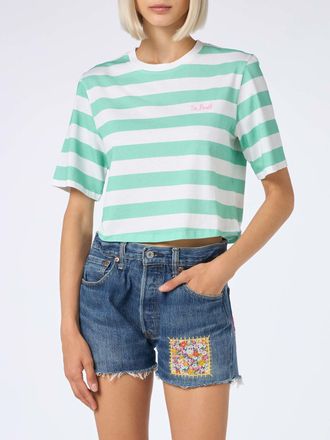 MC2 Saint Barth Woman Acquamarine And White Striped Crop T-shirt