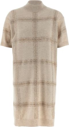 Brunello Cucinelli High Neck Dress Abiti Beige-Donna