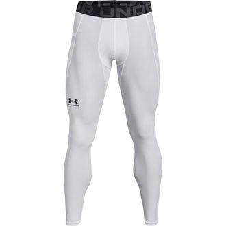 Under Armour Mens Standard HeatGear Leggings, White (100)/Black, Large Tall