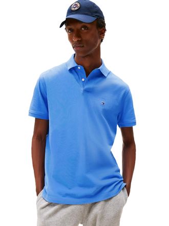 Tommy Hilfiger Mens Short Sleeve Polo Shirts in Classic Fit with Stretch and Organic Pique Cotton, Blue Spell, Large