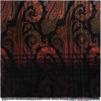 Etro Wol sjaal met rafelrand - unisex - Sjaals - Blauw - ONE Size - Wol - Accessoires