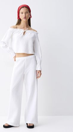 Twik Womens Wide-leg organic cotton gauze pant