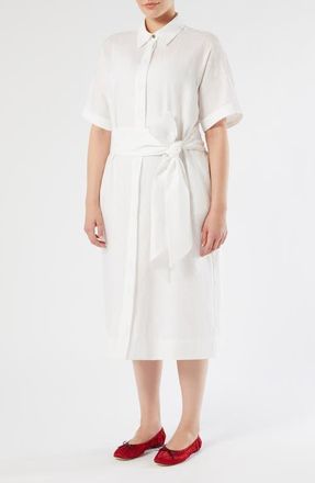 Marina Rinaldi Vago Tie Waist Shirtdress in Optical White at Nordstrom, Size 14W