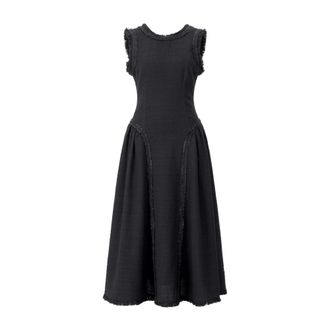 Self Portrait Kleedjes, Dames, Zwart, S, Elegante Maxi Jurk met Franje Details