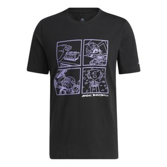 adidas Cartoon Pattern Basketball Sports Pullover Short Sleeve Black HF8164