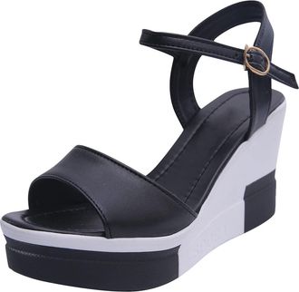 Generic Comfort Sandals Women Sandals with Ankle Strap Women Wedge Heel Platform Sandals Platform Sandals Fashion Versatile Mouth Breathable Wedge Heel Black 