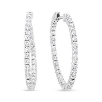 House of Brilliance 18K White Gold 3 5/8 Cttw Round Diamond Curved Inside-Outside Hoop Earrings at Nordstrom