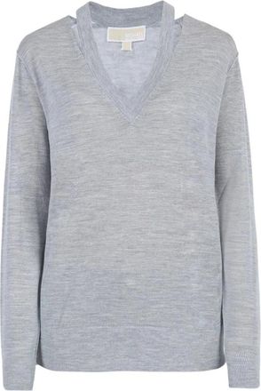 Michael Kors Gebreide kleding met V-hals - Dames - V-hals truien - Grijs - L - Wol - Truien & Vesten