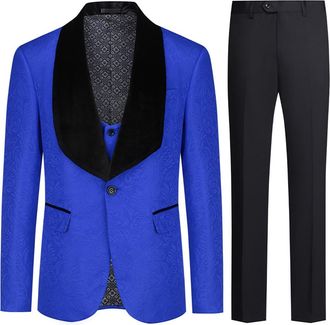 AlltheMen Mens Suits 3 Piece Prom Wedding Tuxedo Suit for Men Shawl Lapel One Button Blazer Waistcoat Trousers Blue 3XL