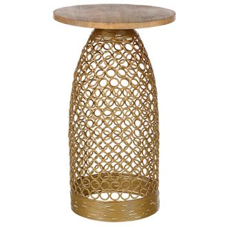 Beliani Mesa Auxiliar De Madera De Mango Clara Dorado 30 Cm Metal Forma Geom&eacute;trica Waihi