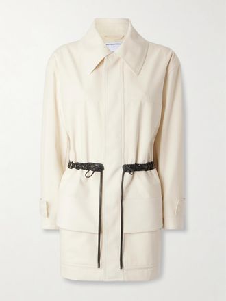 Bottega Veneta Giacca In Twill Di Cotone Con Finiture In Pelle - Crema