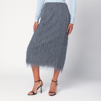 Dries Van Noten Dark Grey Midi Skirt With Fringes