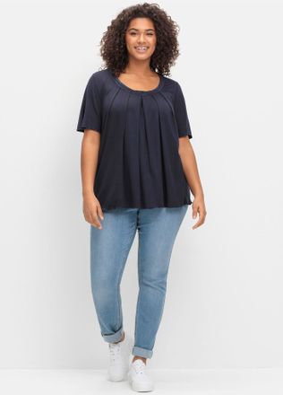Sheego T-Shirt SHEEGO T-Shirt, Damen, Gr. 40/42, blau (tiefblau), 95% Viskose, 5% Elasthan, unifarben, Rundhals, Shirts T-Shirt