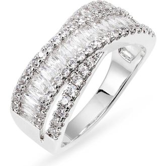 Nordstrom Cubic Zirconia Baguette Overlap Ring in Clear- Silver at Nordstrom, Size 7