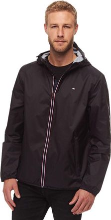 Tommy Hilfiger Mens Lightweight Active Water Resistant Hooded Rain Jacket, Black, XXL
