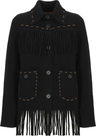 Guest In Residence Black Fringe-Detail Classic Collar Button Jacket