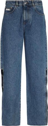 GCDS Wijde jeans met zijsplitten - Dames - Loose Fit Jeans - Blauw - W27 - Katoen - Jeans