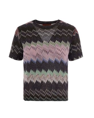 Missoni Viscose Lam&eacute; Crew-neck T-shirt with Irregular Zigzag