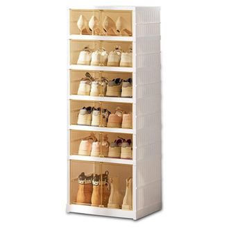 Trade Shop Trade Shop - Scarpiera Pieghevole Impilabile A 6 Ripiani Antipolvere Traspirante 120x37x51cm