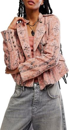 Free People Lotty Jacquard Jacket in Rose Smoke at Nordstrom, Size X-Large