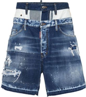 Dsquared2 panelled distressed-effect denim shorts - men - Fabric - 46 - Blue