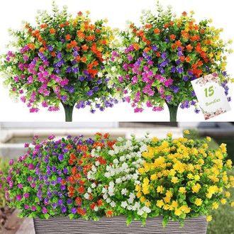 OEM Conjunto De 15 Ramos De Flores Artificiales Para Uso Interior Y Exterior - Resistentes A Los Rayos Uv, 5 Colores, Plantas De Pl&aacute;stico Para El Hogar