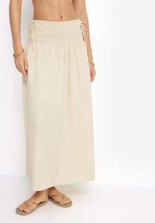 Lascana Maxirock LSCN BY LASCANA, Damen, Gr. 34, creme, Web, Obermaterial: 100% Baumwolle, unifarben, figurumspielend kn&ouml;chelfrei, R&ouml;cke Maxirock