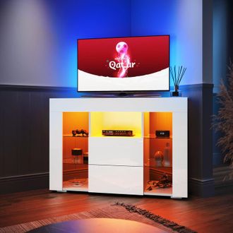Elegant Lighting White tv Unit High Gloss Corner tv Cabinet Stand 1000mm with led Lights tv Unit with Storage tv Stand Television Unit - Elegant