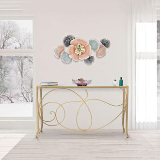 Dmora Consola Dilija, Un Estante, Estructura De Vidrio, Estante Transparente, 140x40x80h Cm Oro