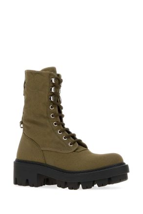 Prada Womens Olive Green Canvas Boots Militare Stivali